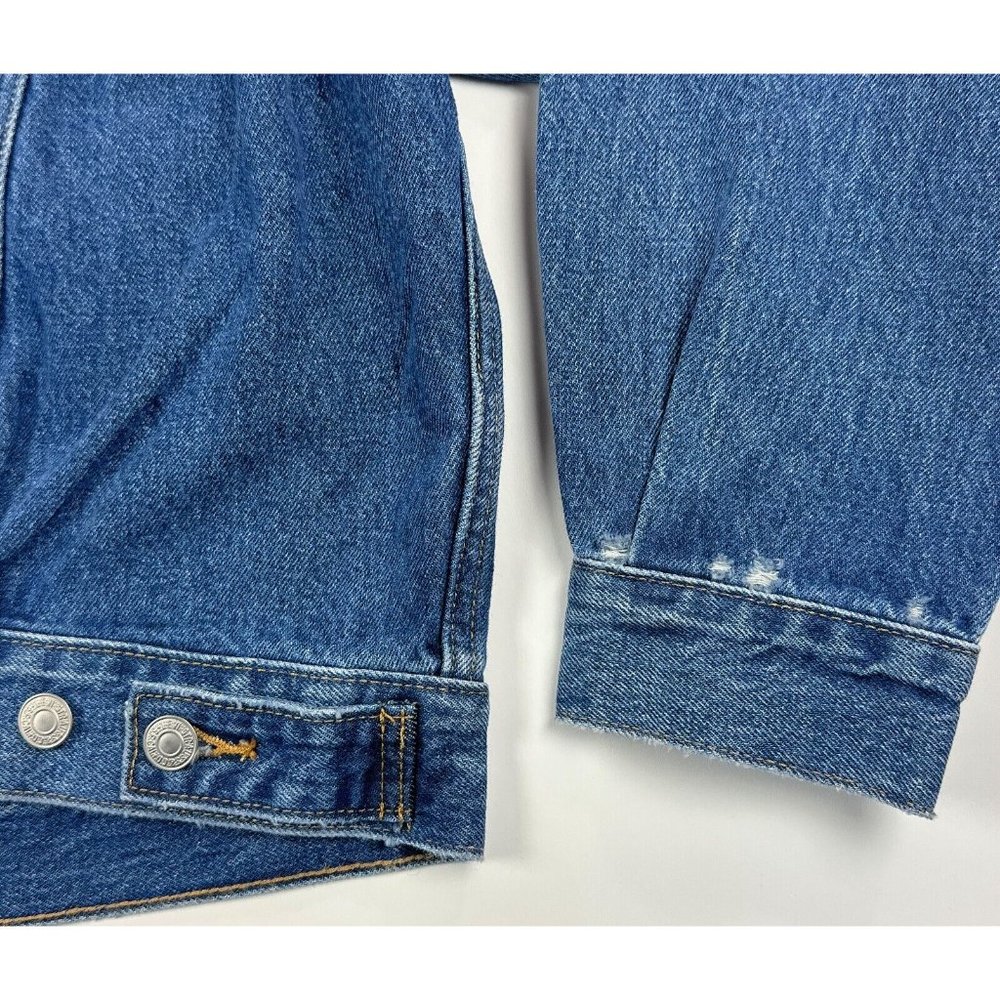 Levis Premium 90s Trucker Womens Dark Blue Jean Denim Jacket Distressed Retro - Picture 12 of 12